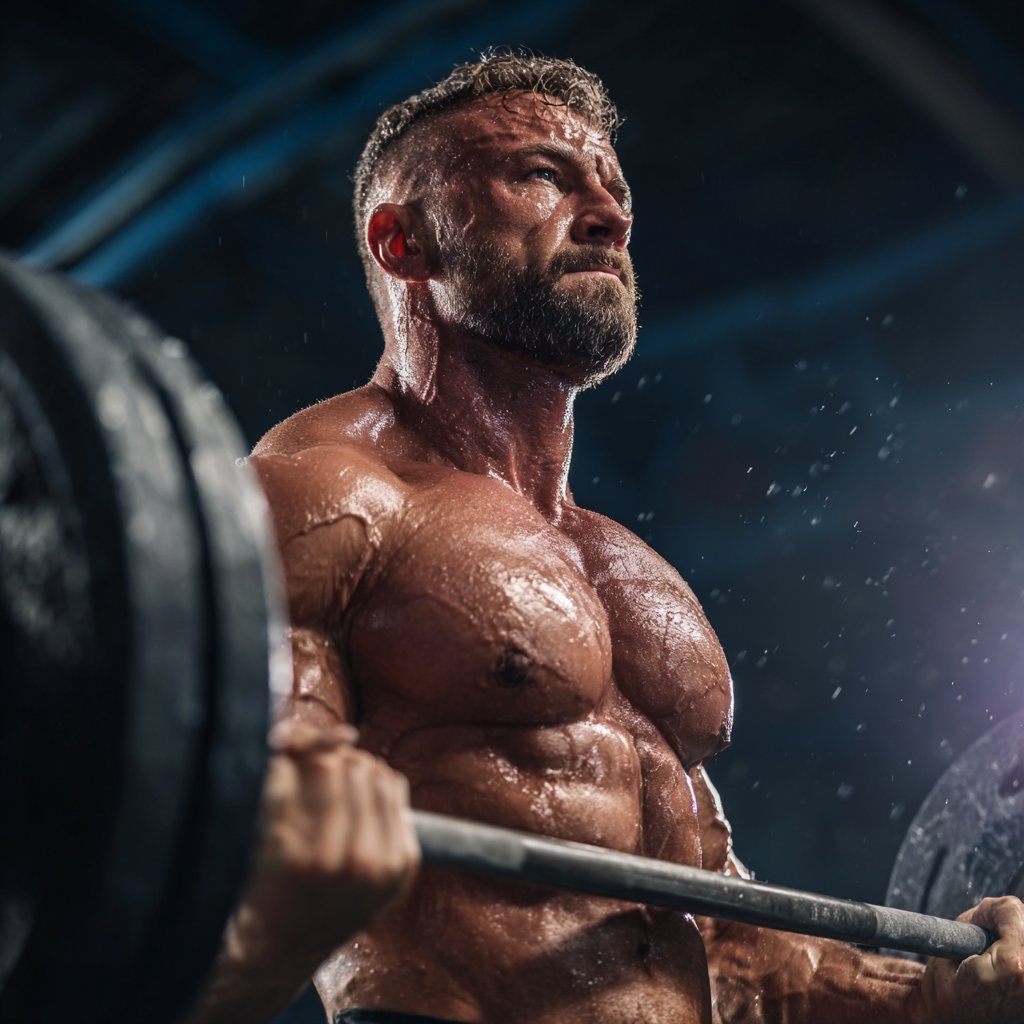 Чоловік тренується з гантелями